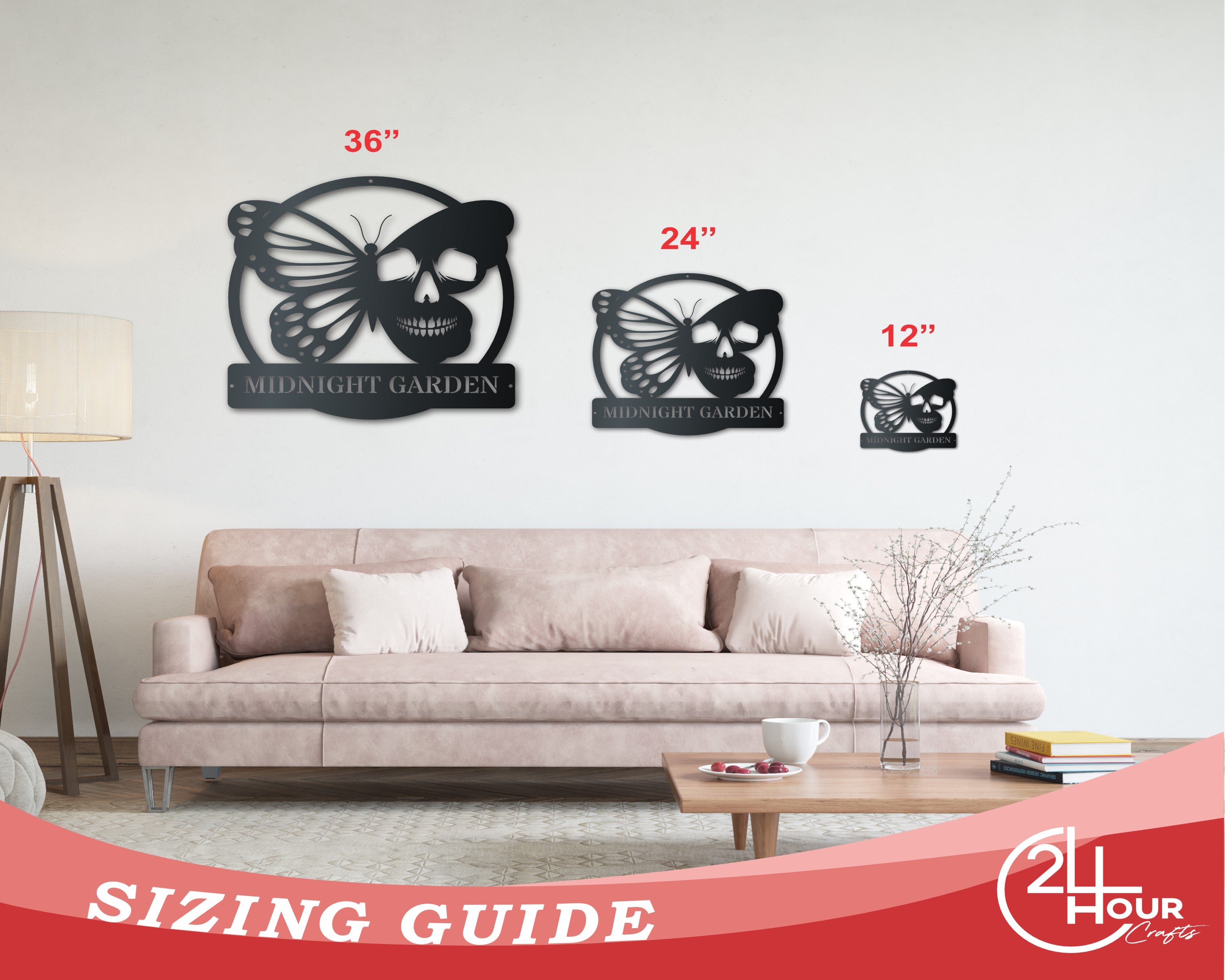 Custom Metal Butterfly Skull Wall Art | Indoor Outdoor | Up to 46