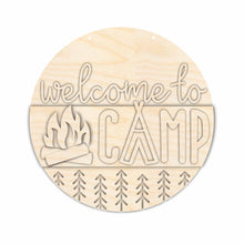 Load image into Gallery viewer, Unfinished Wood Welcome to Camp Door Sign Kit | Wood Craft Cutouts | 1/4&quot; Thick |
