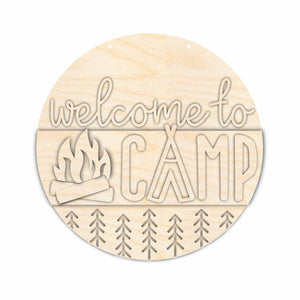 Unfinished Wood Welcome to Camp Door Sign Kit | Wood Craft Cutouts | 1/4" Thick |