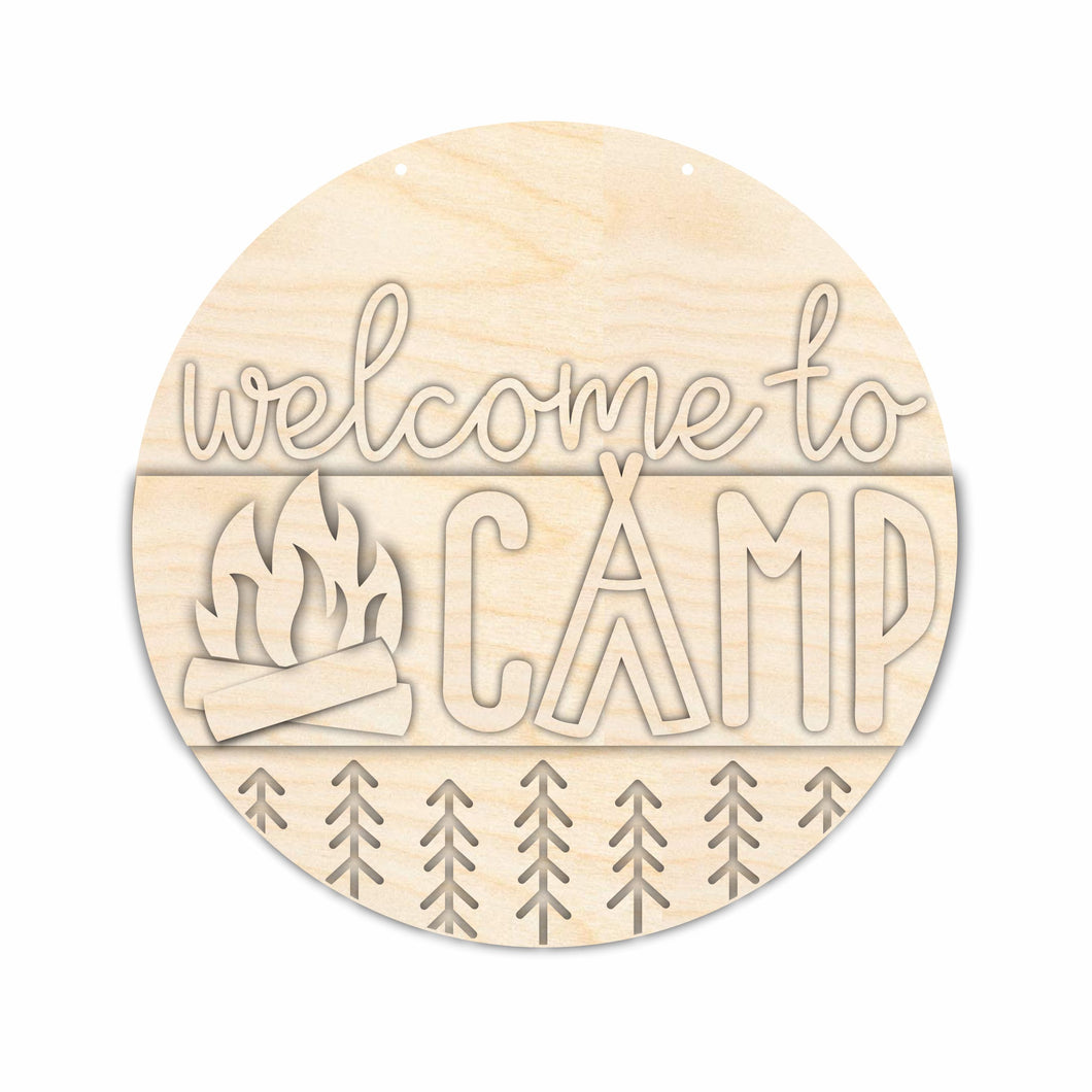 Unfinished Wood Welcome to Camp Door Sign Kit | Wood Craft Cutouts | 1/4