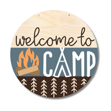 Load image into Gallery viewer, Unfinished Wood Welcome to Camp Door Sign Kit | Wood Craft Cutouts | 1/4&quot; Thick |
