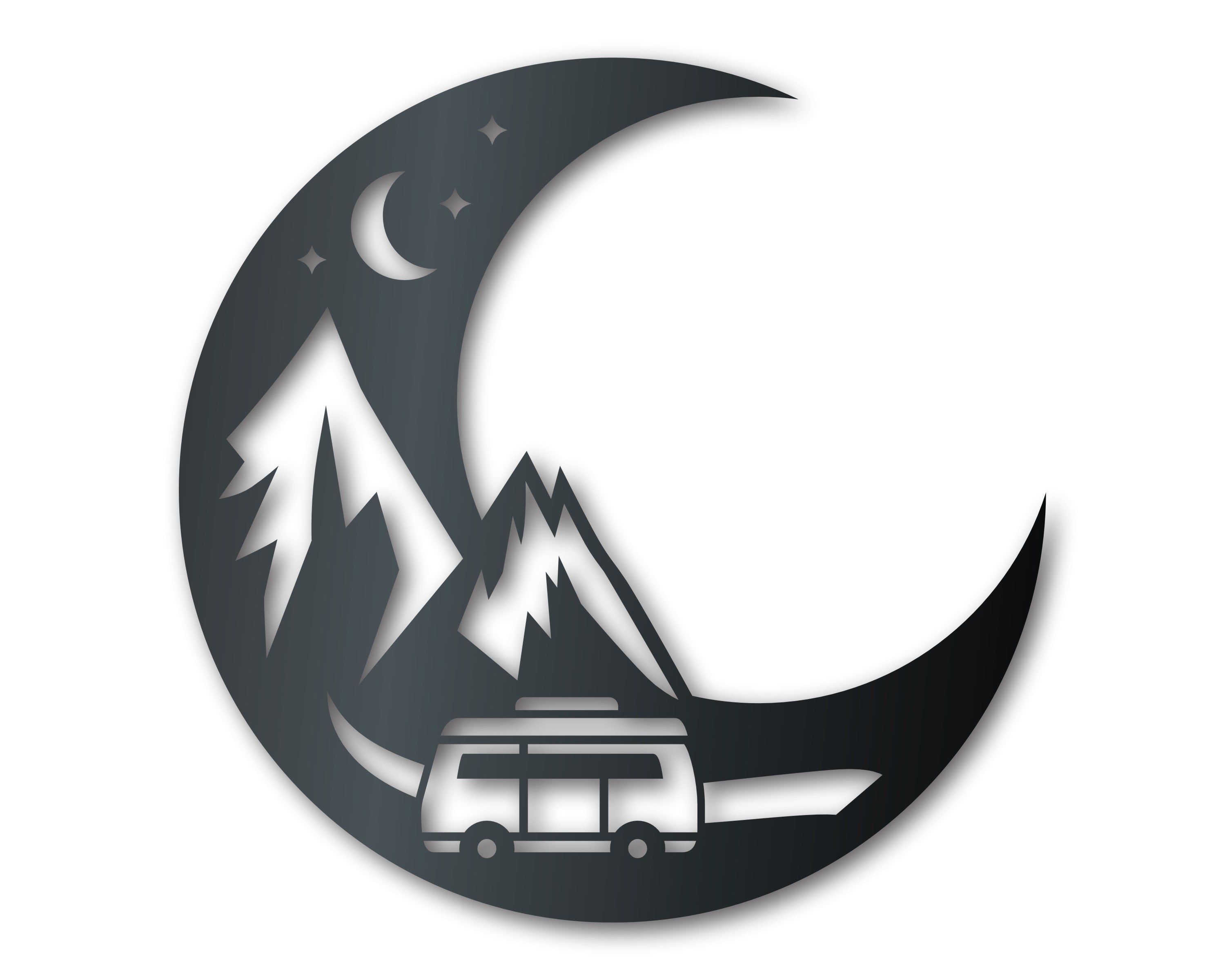 Metal Camper Moon Sign | Metal Adventure Wall Art | Indoor Outdoor | Up to 46