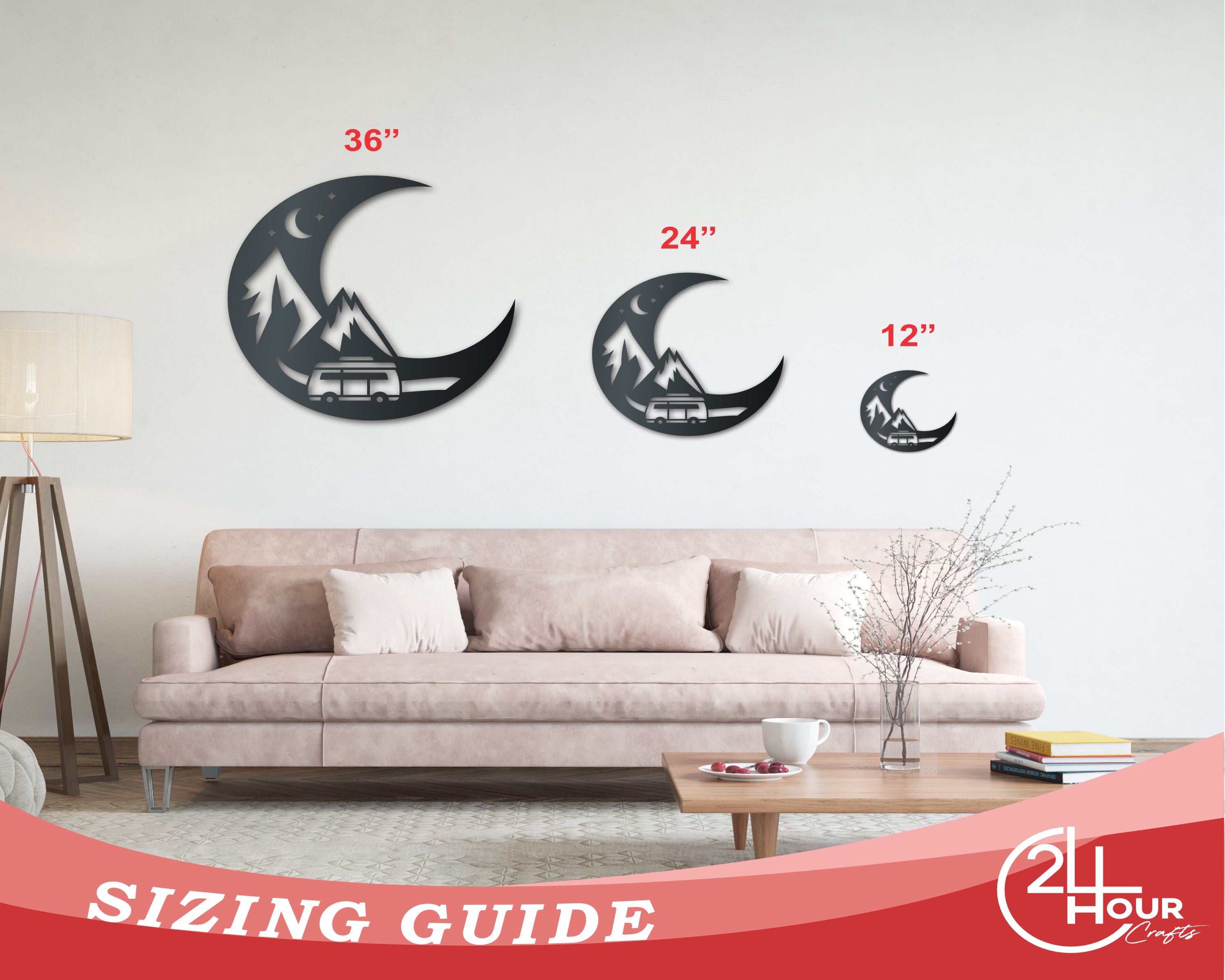 Metal Camper Moon Sign | Metal Adventure Wall Art | Indoor Outdoor | Up to 46