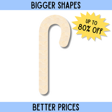 Load image into Gallery viewer, Bigger Better | Unfinished Wood Candy Cane Shape |  DIY Craft Cutout
