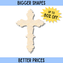 Load image into Gallery viewer, Bigger Better | Unfinished Wood Catholic Cross Shape | DIY Craft Cutout |
