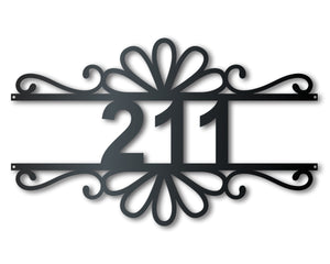 Custom Metal Flourish Address Wall Art | House Number Sign | Indoor Outdoor | Up to 46" | Over 20 Color Options