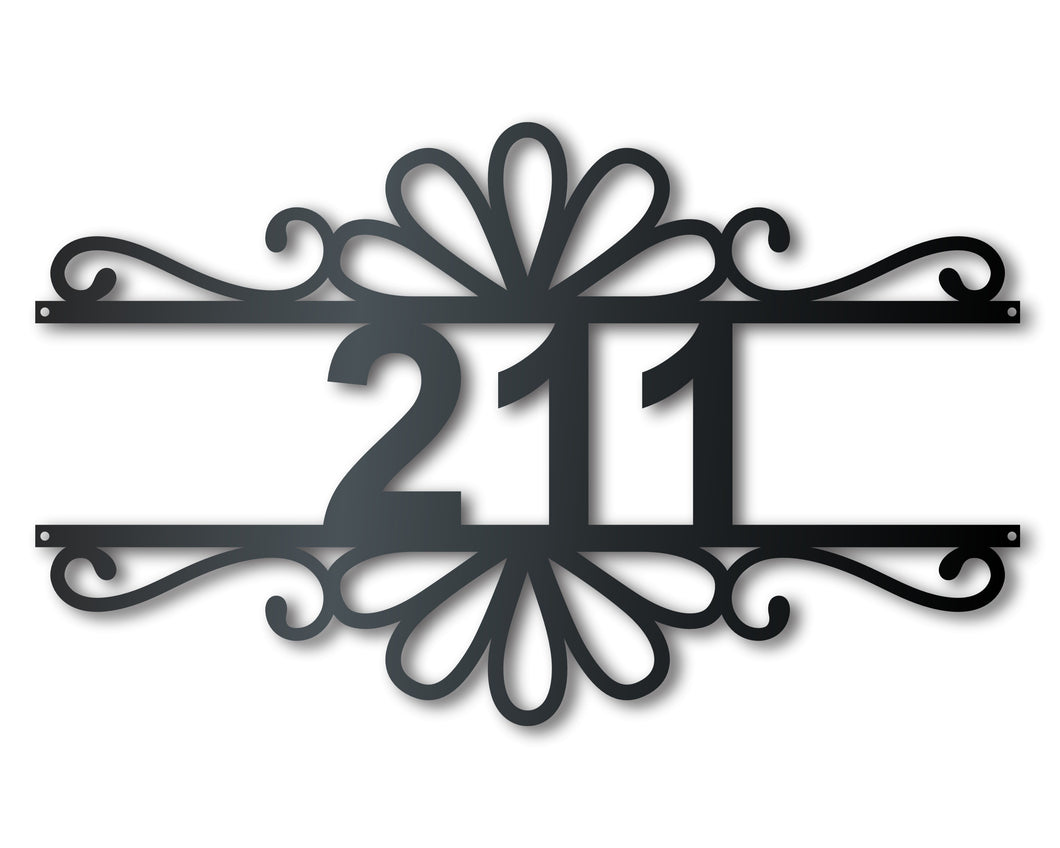 Custom Metal Flourish Address Wall Art | House Number Sign | Indoor Outdoor | Up to 46