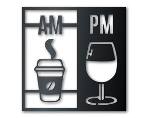 Coffee Wine AM and PM Metal Wall Art | Metal Kitchen Bar Decor | Indoor Outdoor | Up to 46" | Over 20 Color Options