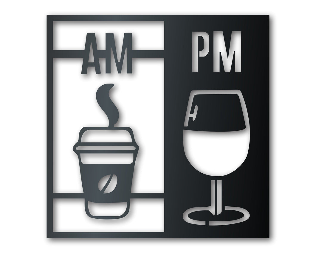 Coffee Wine AM and PM Metal Wall Art | Metal Kitchen Bar Decor | Indoor Outdoor | Up to 46