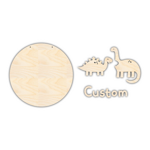 Unfinished Wood Custom Name Cute Dinosaur Door Sign Kit | Wood Craft Cutouts | 1/4" Thick |