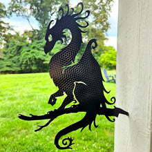 Load image into Gallery viewer, Metal Dragon Tree Stake | Fantasy Dragon Sign | Indoor Outdoor | Up to 46&quot; | Over 20 Color Options
