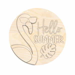 Unfinished Wood Summer Flamingo Door Sign Kit | Wood Craft Cutouts | 1/4" Thick |