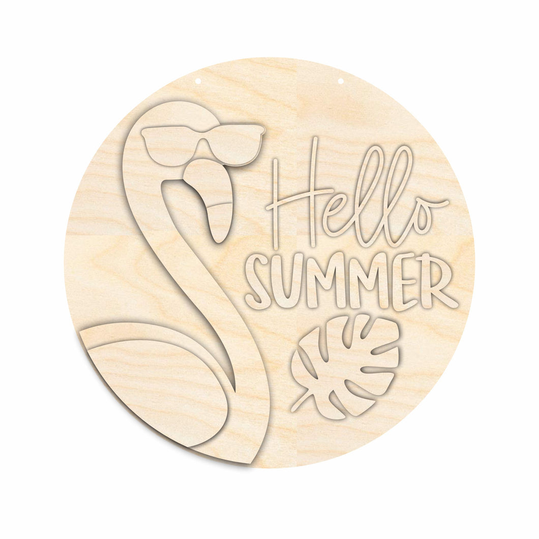 Unfinished Wood Summer Flamingo Door Sign Kit | Wood Craft Cutouts | 1/4