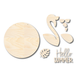 Unfinished Wood Summer Flamingo Door Sign Kit | Wood Craft Cutouts | 1/4" Thick |