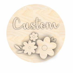 Unfinished Wood Custom Name Flowers Door Sign Kit | Wood Craft Cutouts | 1/4" Thick |