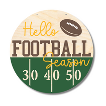 Load image into Gallery viewer, Unfinished Wood Hello Football Season Door Sign Kit | Wood Craft Cutouts | 1/4&quot; Thick |
