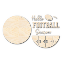 Load image into Gallery viewer, Unfinished Wood Hello Football Season Door Sign Kit | Wood Craft Cutouts | 1/4&quot; Thick |
