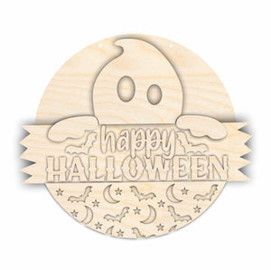 Unfinished Wood Ghost Halloween Door Sign Kit | Wood Craft Cutouts | 1/4" Thick |