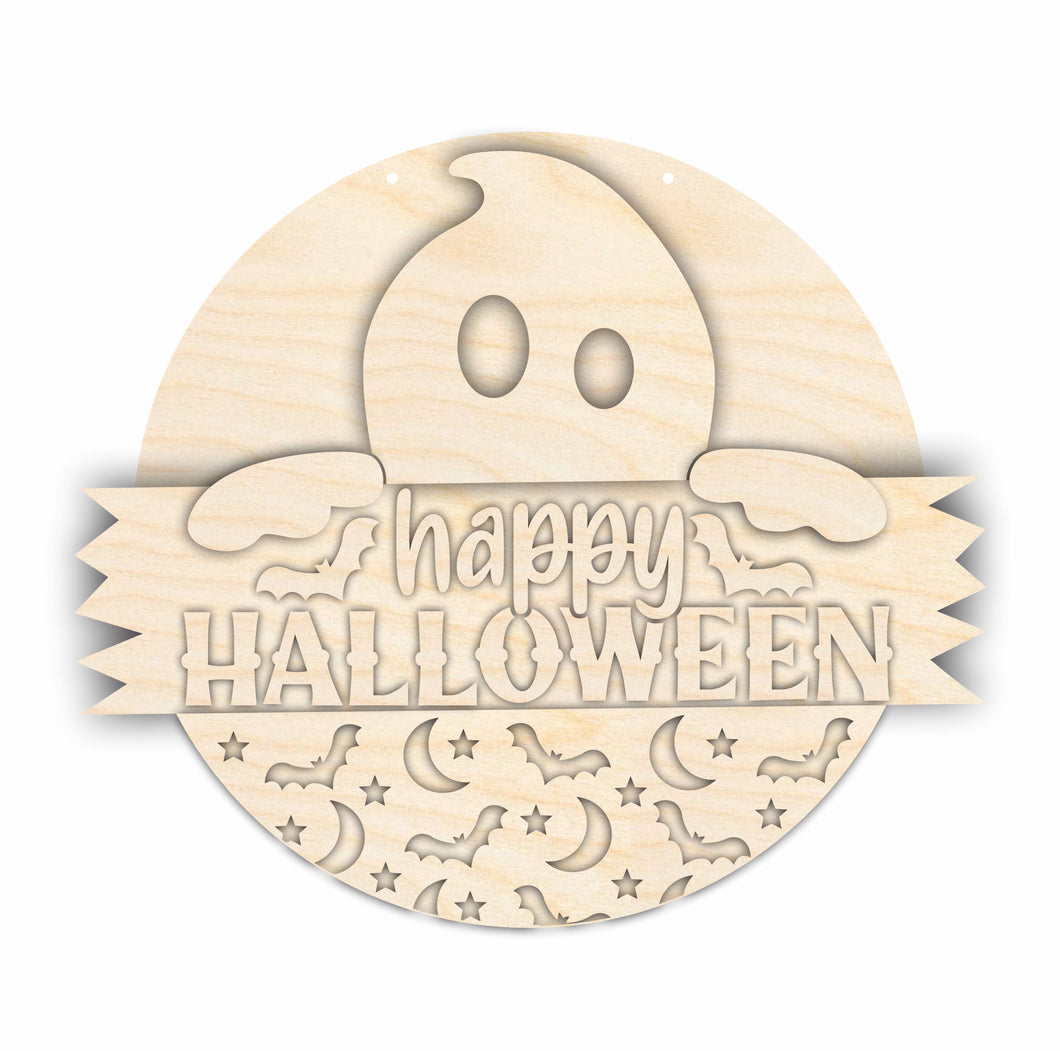 Unfinished Wood Ghost Halloween Door Sign Kit | Wood Craft Cutouts | 1/4