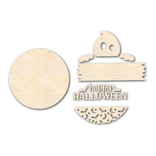 Load image into Gallery viewer, Unfinished Wood Ghost Halloween Door Sign Kit | Wood Craft Cutouts | 1/4&quot; Thick |
