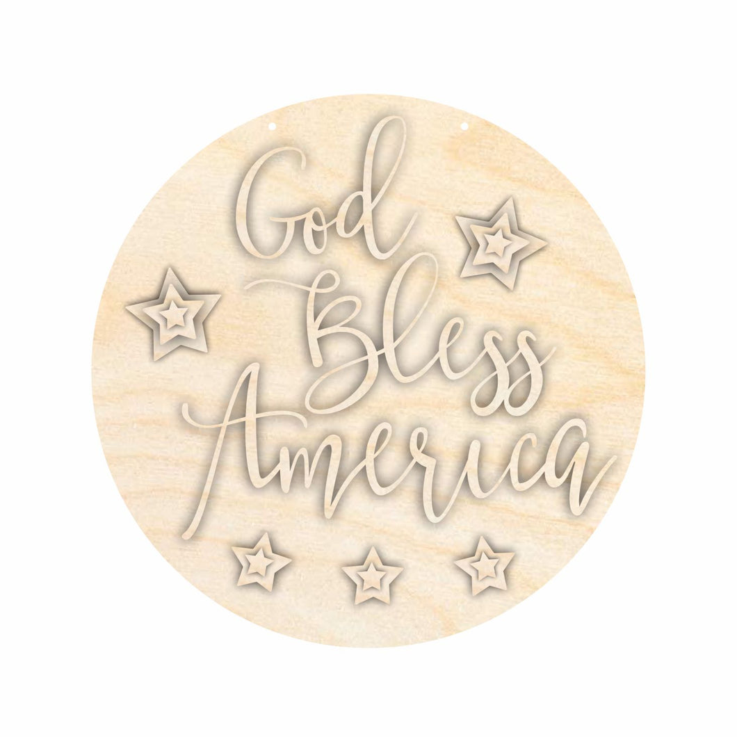 Unfinished Wood God Bless America Door Sign Kit | Wood Craft Cutouts | 1/4