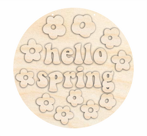 Unfinished Wood Groovy Hello Spring Door Sign Kit | Wood Craft Cutouts | 1/4" Thick |