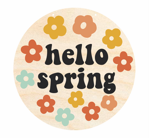 Unfinished Wood Groovy Hello Spring Door Sign Kit | Wood Craft Cutouts | 1/4" Thick |