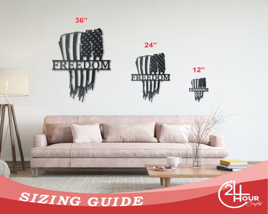Custom Metal Tattered American Flag Sign | Patriotic Wall Art | Indoor Outdoor | Up to 46