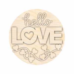 Unfinished Wood Hello Love Valentine Door Sign Kit | Wood Craft Cutouts | 1/4" Thick |