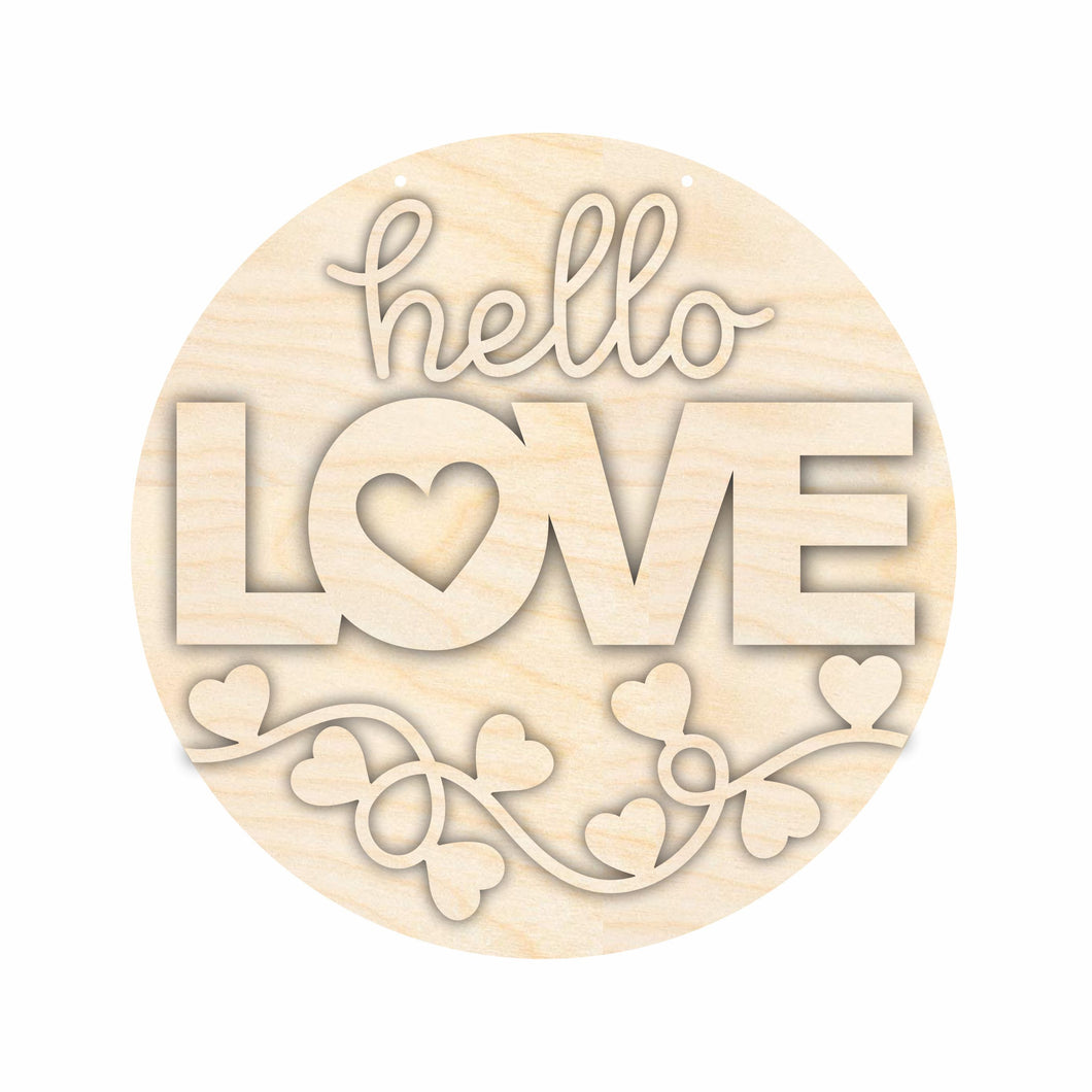 Unfinished Wood Hello Love Valentine Door Sign Kit | Wood Craft Cutouts | 1/4