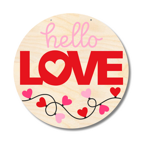 Unfinished Wood Hello Love Valentine Door Sign Kit | Wood Craft Cutouts | 1/4" Thick |