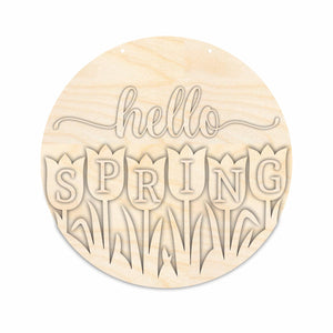 Unfinished Wood Hello Spring Door Sign Kit | Wood Craft Cutouts | 1/4" Thick |