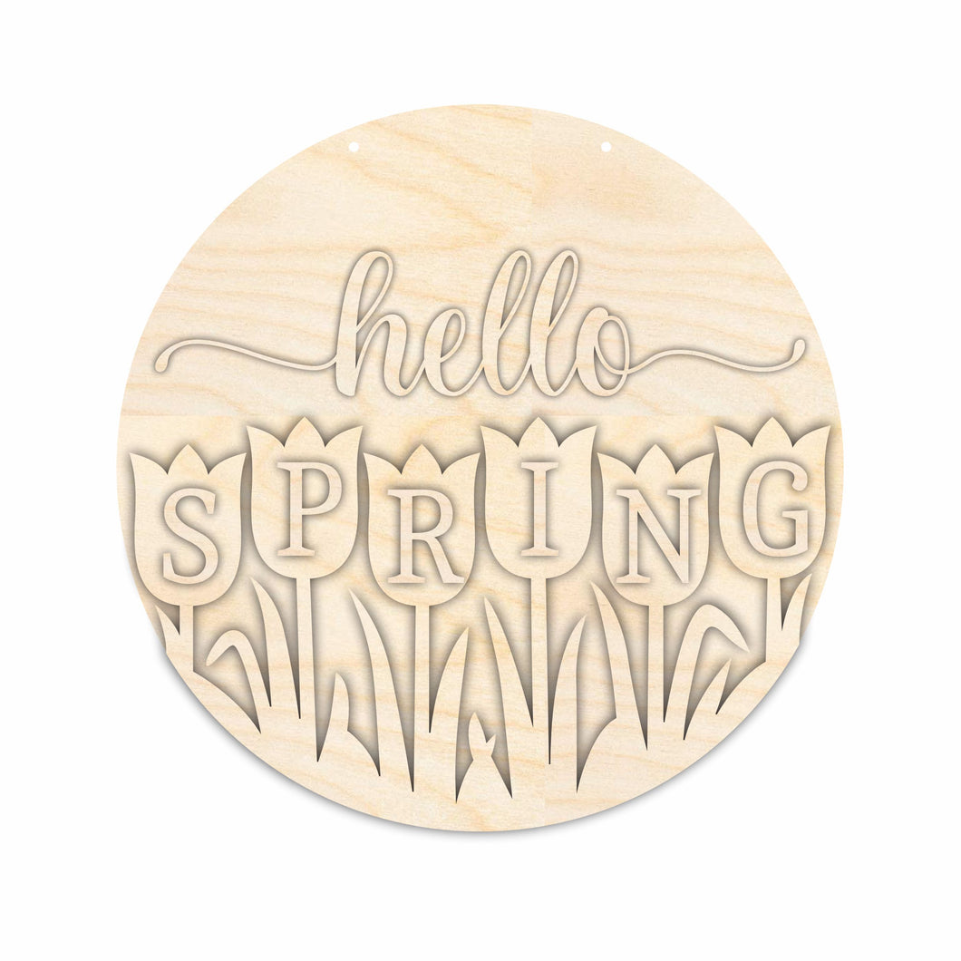 Unfinished Wood Hello Spring Door Sign Kit | Wood Craft Cutouts | 1/4