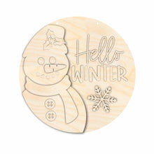 Load image into Gallery viewer, Unfinished Wood Hello Winter Snowman Door Sign Kit | Wood Craft Cutouts | 1/4&quot; Thick |
