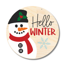 Load image into Gallery viewer, Unfinished Wood Hello Winter Snowman Door Sign Kit | Wood Craft Cutouts | 1/4&quot; Thick |
