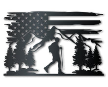Load image into Gallery viewer, Hiking USA Metal Sign | Patriotic Mountain Wall Art | Indoor Outdoor | Up to 46&quot; | Over 20 Color Options
