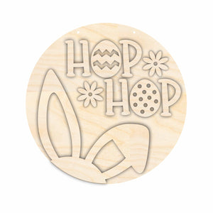 Unfinished Wood Hop Hop Easter Door Sign Kit | Wood Craft Cutouts | 1/4" Thick |