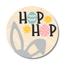 Load image into Gallery viewer, Unfinished Wood Hop Hop Easter Door Sign Kit | Wood Craft Cutouts | 1/4&quot; Thick |
