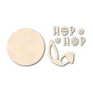 Unfinished Wood Hop Hop Easter Door Sign Kit | Wood Craft Cutouts | 1/4" Thick |