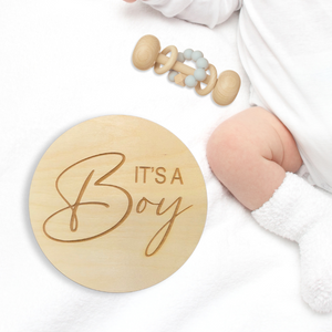 It's A Boy Engraved Round | Engraved Wood Cutouts | 1/4" Thick |