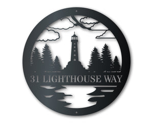 Custom Metal Lighthouse Forest Wall Art | Nautical Coastal Sign | Indoor Outdoor | Up to 46" | Over 20 Color Options