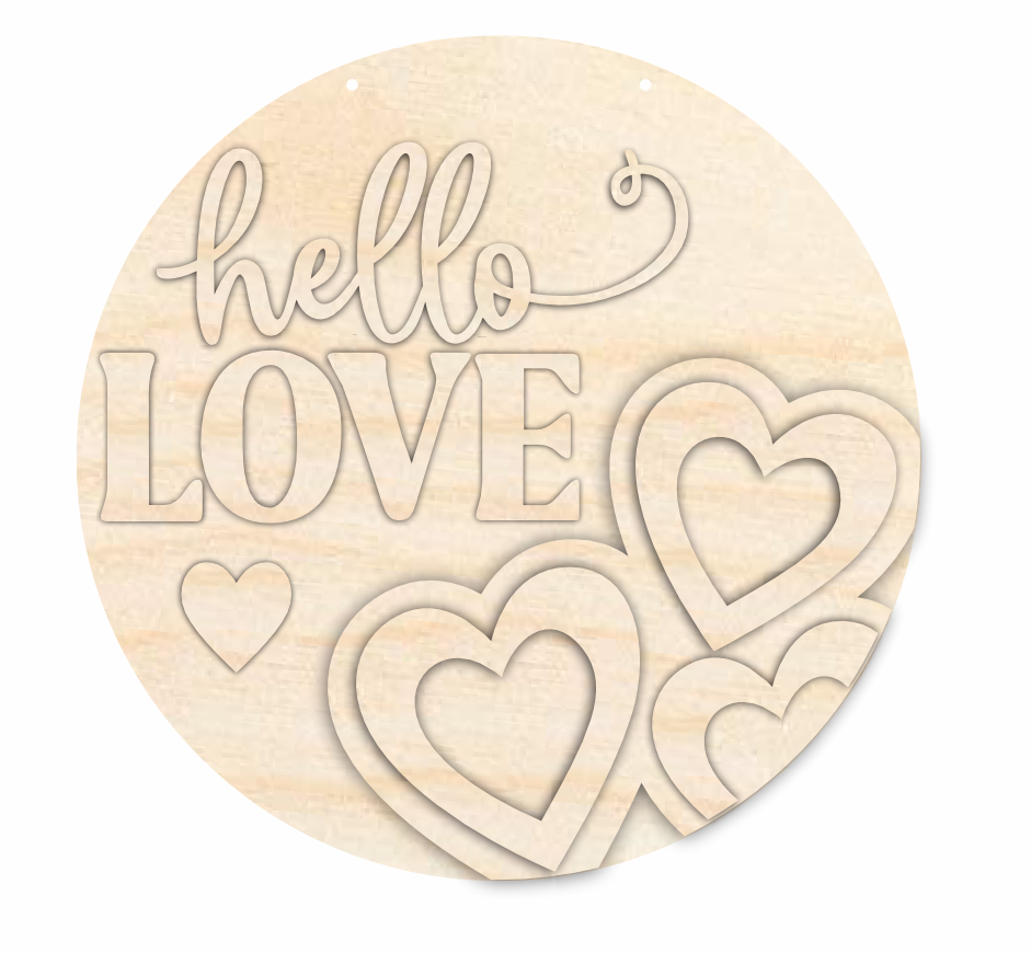 Unfinished Wood Hello Love Door Sign Kit | Wood Craft Cutouts | 1/4