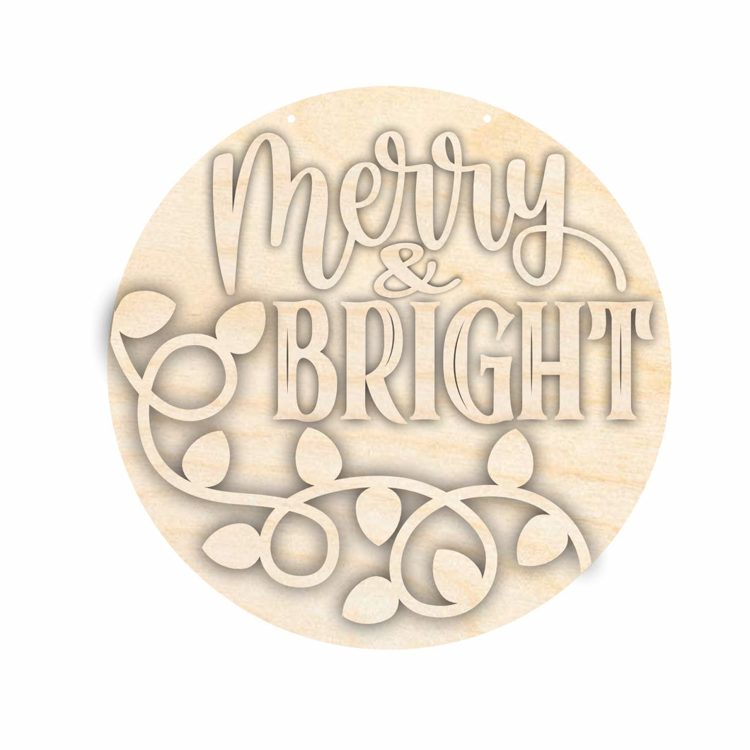 Unfinished Wood Merry and Bright Door Sign Kit | Wood Craft Cutouts | 1/4