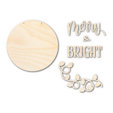 Load image into Gallery viewer, Unfinished Wood Merry and Bright Door Sign Kit | Wood Craft Cutouts | 1/4&quot; Thick |
