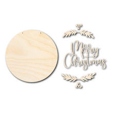 Load image into Gallery viewer, Unfinished Wood Merry Christmas Door Sign Kit | Wood Craft Cutouts | 1/4&quot; Thick |
