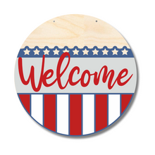 Load image into Gallery viewer, Unfinished Wood Patriotic Welcome Door Sign Kit | Wood Craft Cutouts | 1/4&quot; Thick |
