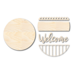 Unfinished Wood Patriotic Welcome Door Sign Kit | Wood Craft Cutouts | 1/4" Thick |