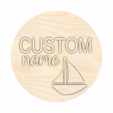 Load image into Gallery viewer, Unfinished Wood Custom Name Sail Boat Door Sign Kit | Wood Craft Cutouts | 1/4&quot; Thick |
