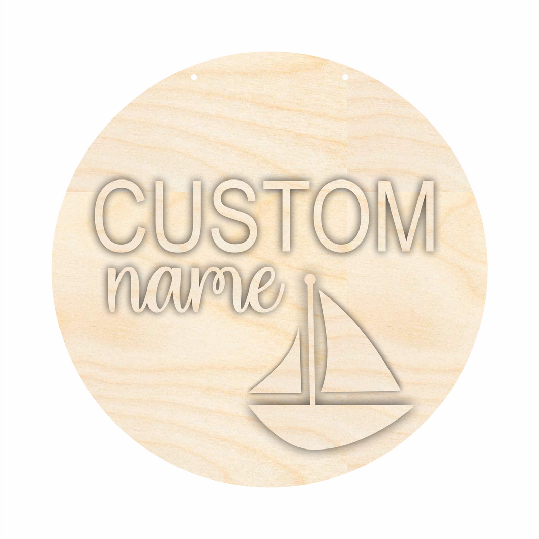 Unfinished Wood Custom Name Sail Boat Door Sign Kit | Wood Craft Cutouts | 1/4