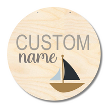 Load image into Gallery viewer, Unfinished Wood Custom Name Sail Boat Door Sign Kit | Wood Craft Cutouts | 1/4&quot; Thick |
